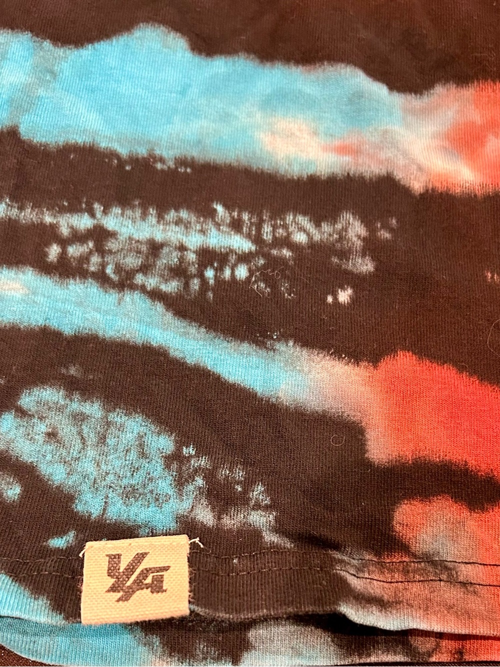 YoungLA Men’s Tie-Dye Burst Crewneck Tee with Blue, Yellow & Coral - Medium - Picture 4 of 5